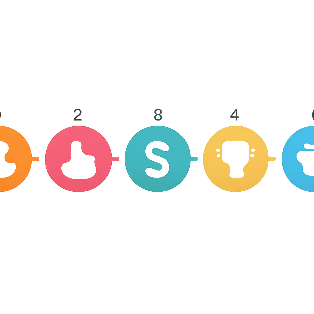Five numbered circular icons connected by arrows in a horizontal flow, Crazy Time steps