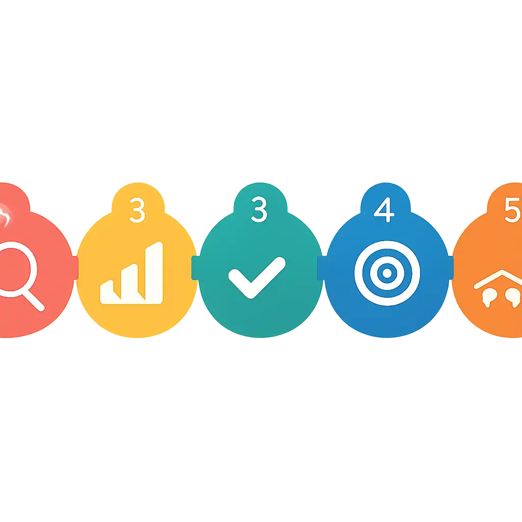 Five numbered circular icons connected by arrows in a horizontal flow, Tracking Results Honestly steps, Crazy Time