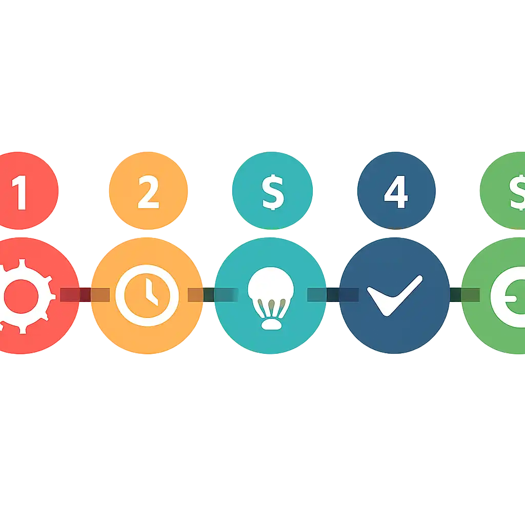 Five numbered circular icons connected by arrows in a horizontal flow, The Four Bonus Rounds steps, Crazy Time